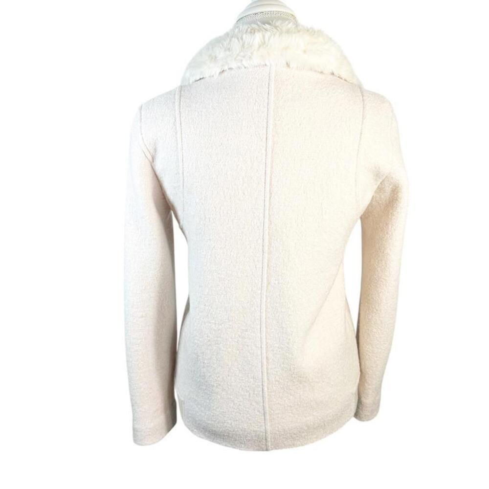 Zara Trafaluc Moto Asymmetrical Zip Coat Faux Fur Blush Pink Wool Jacket Size XS - Picture 6 of 11